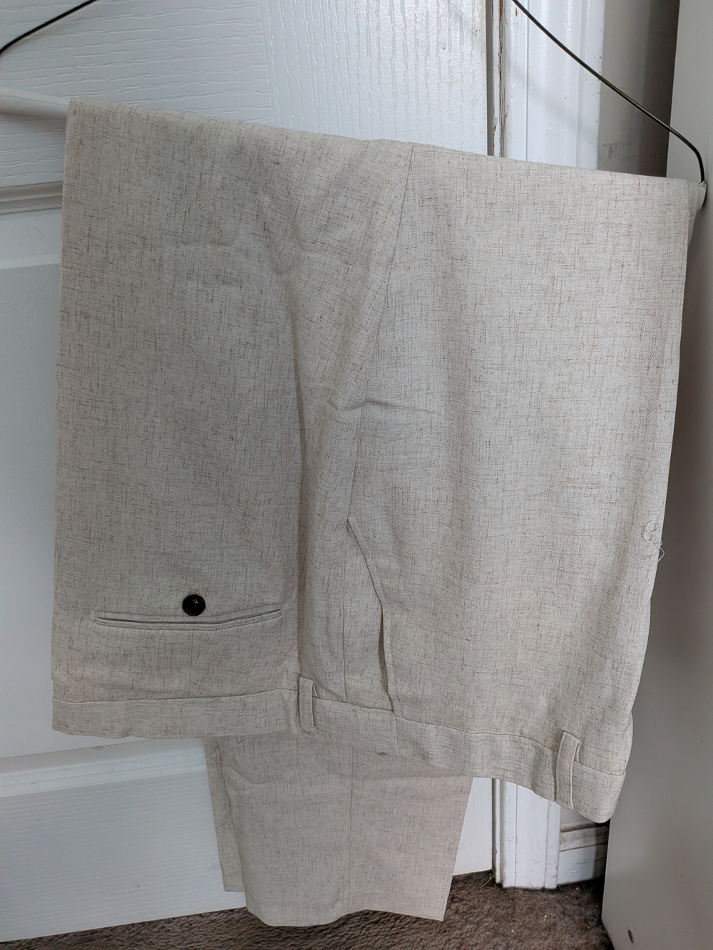 Men's Light Beige Single-Button Linen 2-piece Suit - Picture 3 of 5